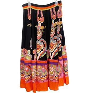 Kaktus Black Orange Sequin Embellished Boho Circle Maxi Skirt Size XL